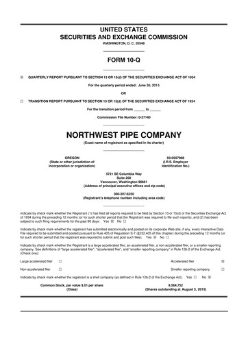 Thumbnail Northwest Pipe Company
 10-Q Quarterly Report FY2015 