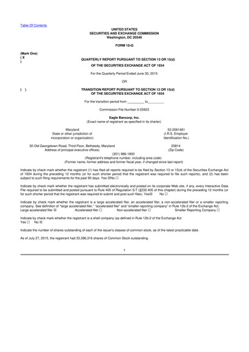 Thumbnail Eagle Bancorp 10-Q Quarterly Report FY2015 
