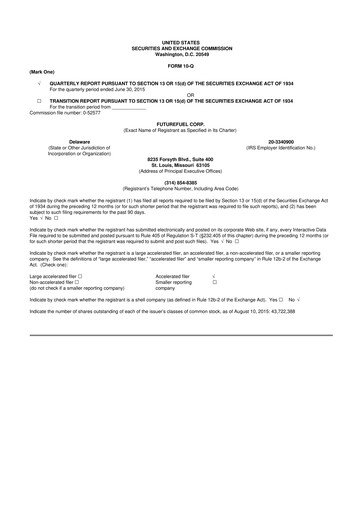 Thumbnail FutureFuel 10-Q Quarterly Report FY2015 