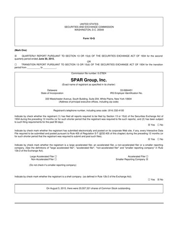 Thumbnail SPAR Group 10-Q Quarterly Report FY2015 