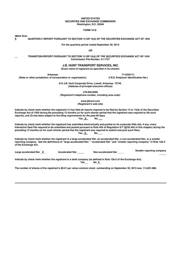 Thumbnail J. B. Hunt
 10-Q Quarterly Report FY2015 
