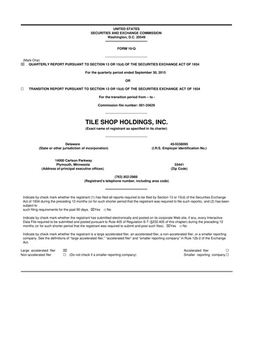 Thumbnail Tile Shop Holdings 10-Q Quarterly Report FY2015 