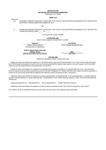 Miniature Littelfuse 10-Q Rapport trimestriel 2015 