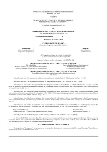 Thumbnail Insteel Industries 10-K Annual Report 2015