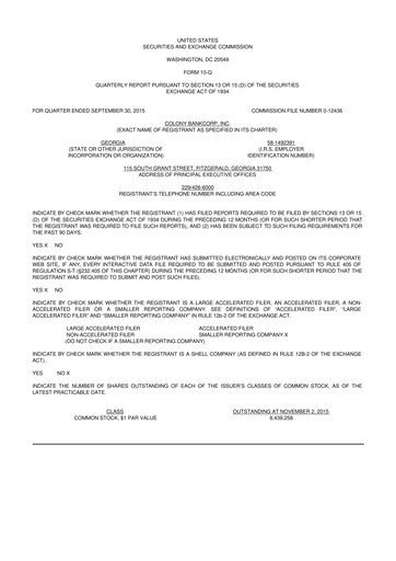 Vorschaubild Colony Bankcorp 10-Q Quartalsbericht 2015 