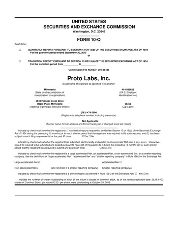 Thumbnail Protolabs 10-Q Quarterly Report FY2015 