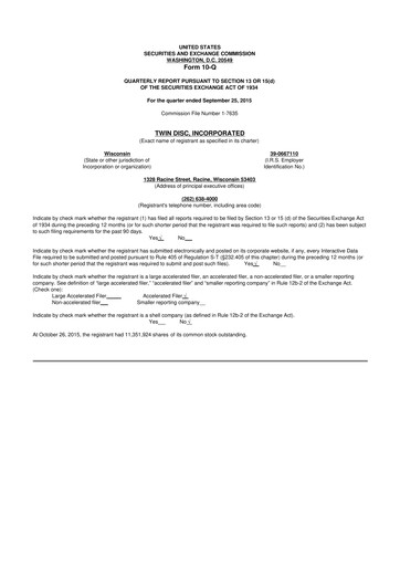 Thumbnail Twin Disc
 10-Q Quarterly Report FY2016 