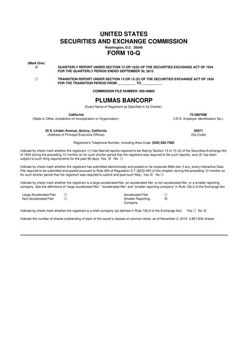 Vorschaubild Plumas Bancorp 10-Q Quartalsbericht 2015 
