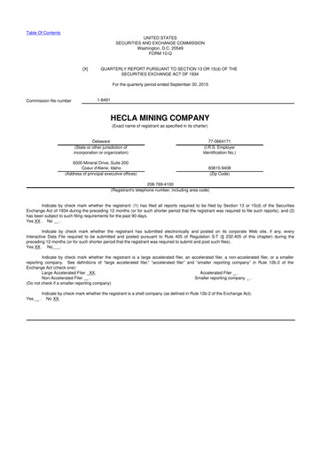 Miniature Hecla Mining
 10-Q Rapport trimestriel 2015 