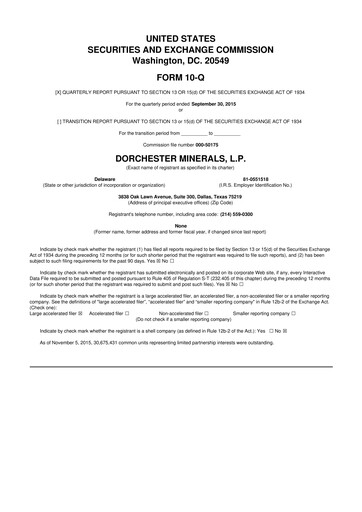 Thumbnail Dorchester Minerals 10-Q Quarterly Report FY2015 