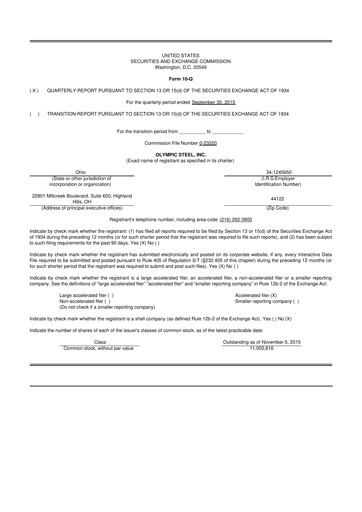 Thumbnail Olympic Steel
 10-Q Quarterly Report FY2015 