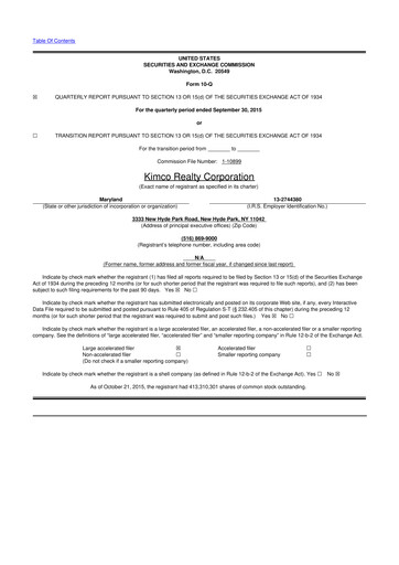 Vorschaubild Kimco Realty
 10-Q Quartalsbericht 2015 