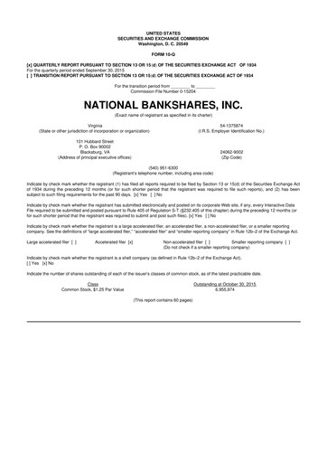 Thumbnail National Bankshares 10-Q Quarterly Report FY2015 