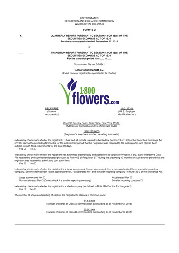 Thumbnail 1-800-Flowers.com, Inc.
 10-Q Quarterly Report FY2016 