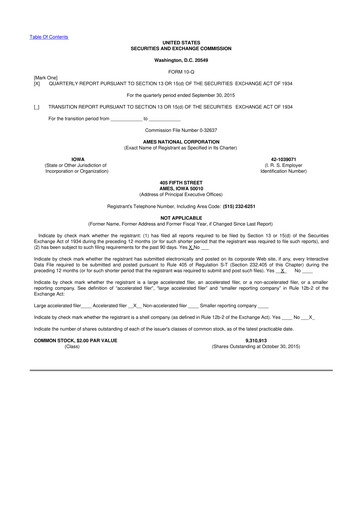 Thumbnail Ames National Corp. 10-Q Quarterly Report FY2015 