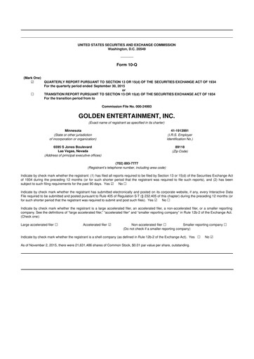 Thumbnail Golden Entertainment
 10-Q Quarterly Report FY2015 