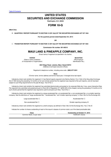 Vorschaubild Maui Land & Pineapple Company 10-Q Quartalsbericht 2015 