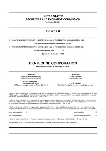Miniature Bio-Techne 10-Q Rapport trimestriel 2016 