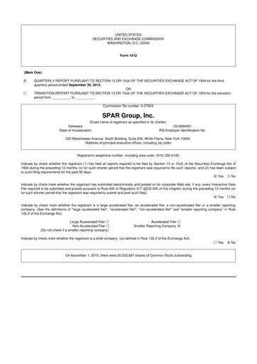 Thumbnail SPAR Group 10-Q Quarterly Report FY2015 