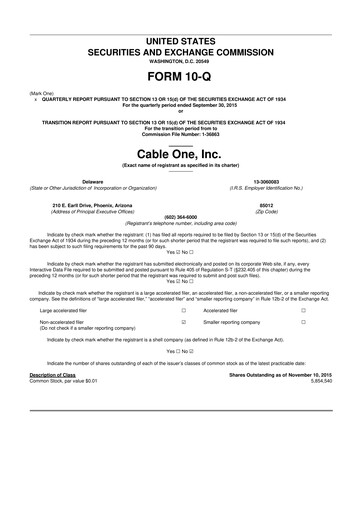 Miniature Cable One 10-Q Rapport trimestriel 2015 