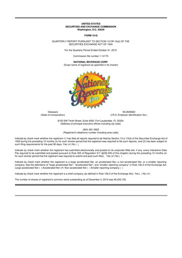 Thumbnail National Beverage
 10-Q Quarterly Report FY2016 