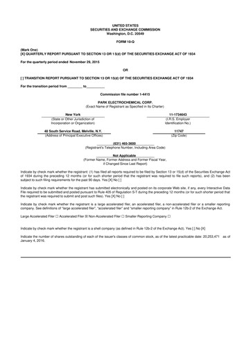 Miniature Park Aerospace 10-Q Rapport trimestriel 2016 