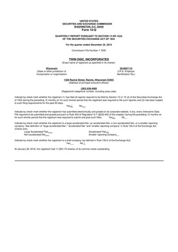 Thumbnail Twin Disc
 10-Q Quarterly Report FY2016 