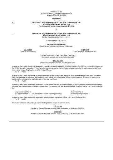 Thumbnail 1-800-Flowers.com, Inc.
 10-Q Quarterly Report FY2016 