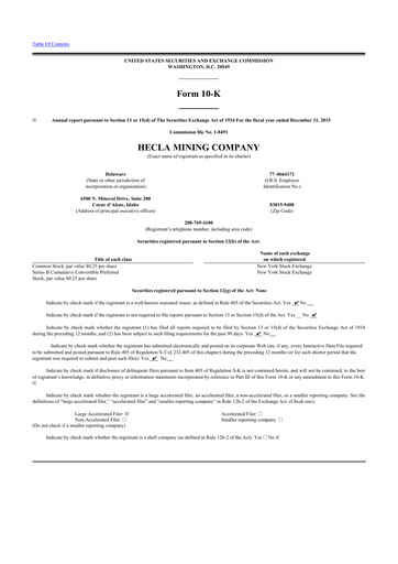 Thumbnail Hecla Mining
 10-K Annual Report 2015