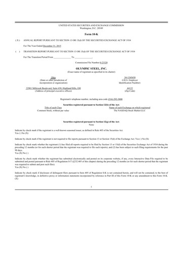 Thumbnail Olympic Steel
 10-K Annual Report 2015