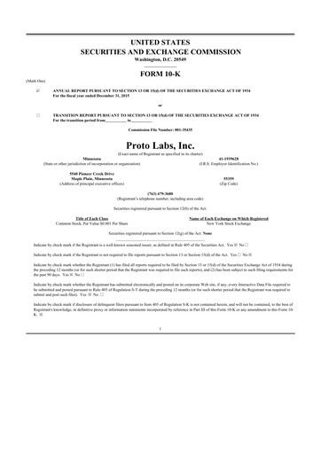 Vorschaubild Protolabs 10-K Jahresbericht 2015