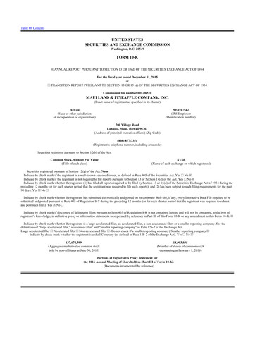 Miniature Maui Land & Pineapple Company 10-K Rapport annuel 2015