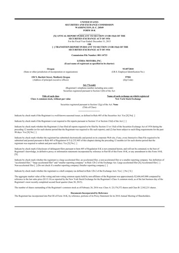 Thumbnail Lithia Motors 10-K Annual Report 2015