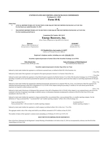 Thumbnail Energy Recovery
 10-K Annual Report 2015