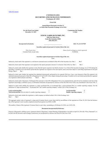Thumbnail Stock Yards Bancorp 10-K Annual Report 2015