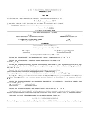 Thumbnail Mercantile Bank 10-K Annual Report 2015