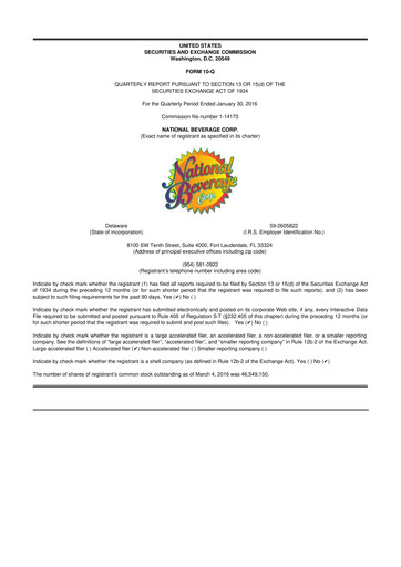 Thumbnail National Beverage
 10-Q Quarterly Report FY2016 