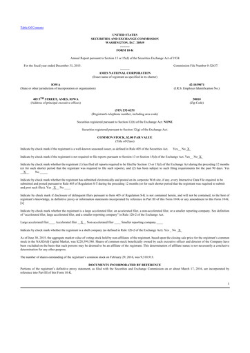 Thumbnail Ames National Corp. 10-K Annual Report 2015