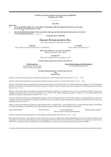 Thumbnail Golden Entertainment
 10-K Annual Report 2015