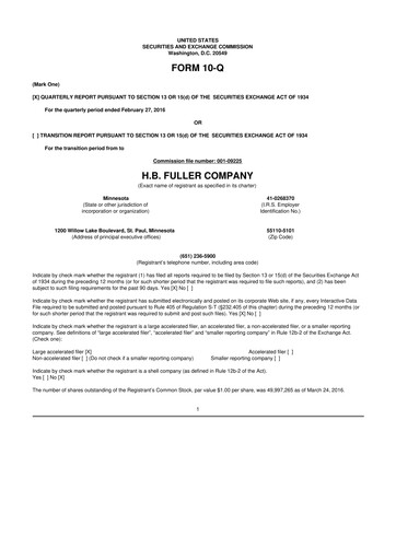 Thumbnail H.B. Fuller
 10-Q Quarterly Report FY2016 