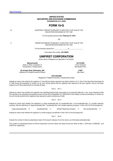 Thumbnail UniFirst 10-Q Quarterly Report FY2016 