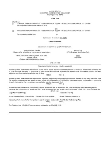 Thumbnail Civeo 10-Q Quarterly Report FY2016 
