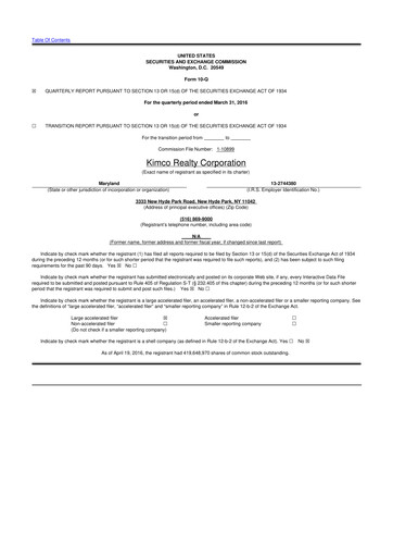 Vorschaubild Kimco Realty
 10-Q Quartalsbericht 2016 