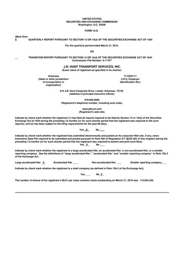 Thumbnail J. B. Hunt
 10-Q Quarterly Report FY2016 