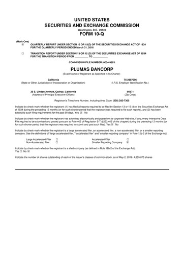 Vorschaubild Plumas Bancorp 10-Q Quartalsbericht 2016 