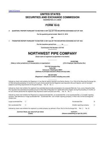 Thumbnail Northwest Pipe Company
 10-Q Quarterly Report FY2016 