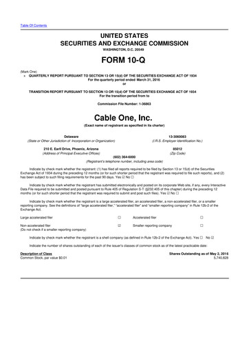 Miniature Cable One 10-Q Rapport trimestriel 2016 