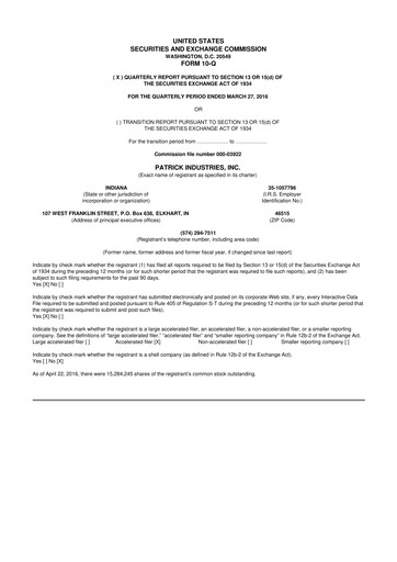 Thumbnail Patrick Industries 10-Q Quarterly Report FY2016 
