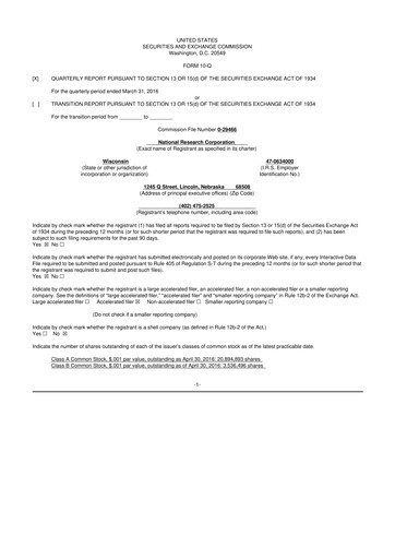 Thumbnail NRC Health
 10-Q Quarterly Report FY2016 