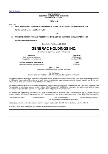 Vorschaubild Generac 10-Q Quartalsbericht 2016 